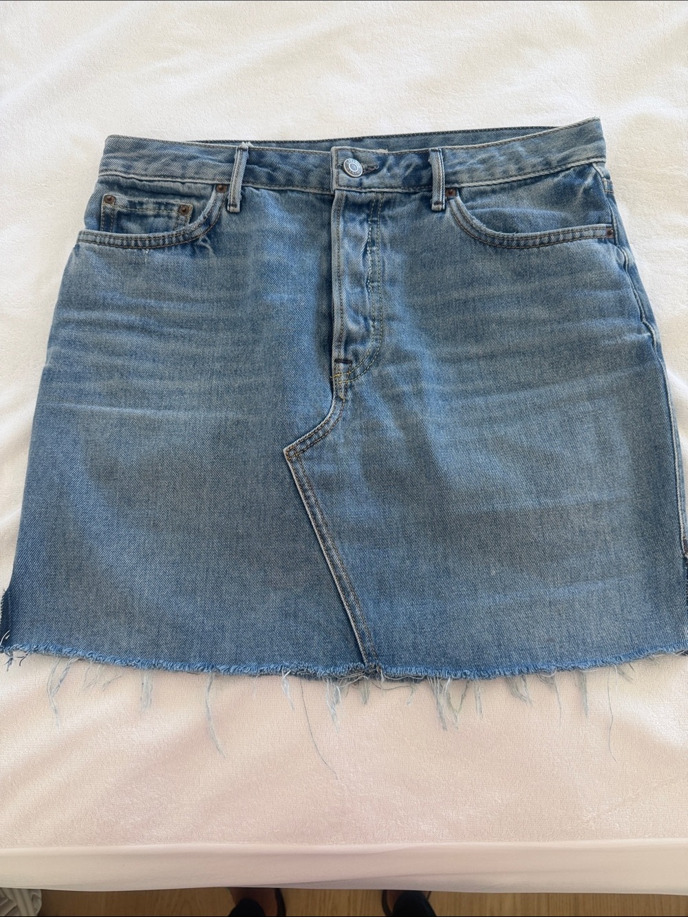 GRLFRND Light Blue Frayed Hem Denim Mini Skirt